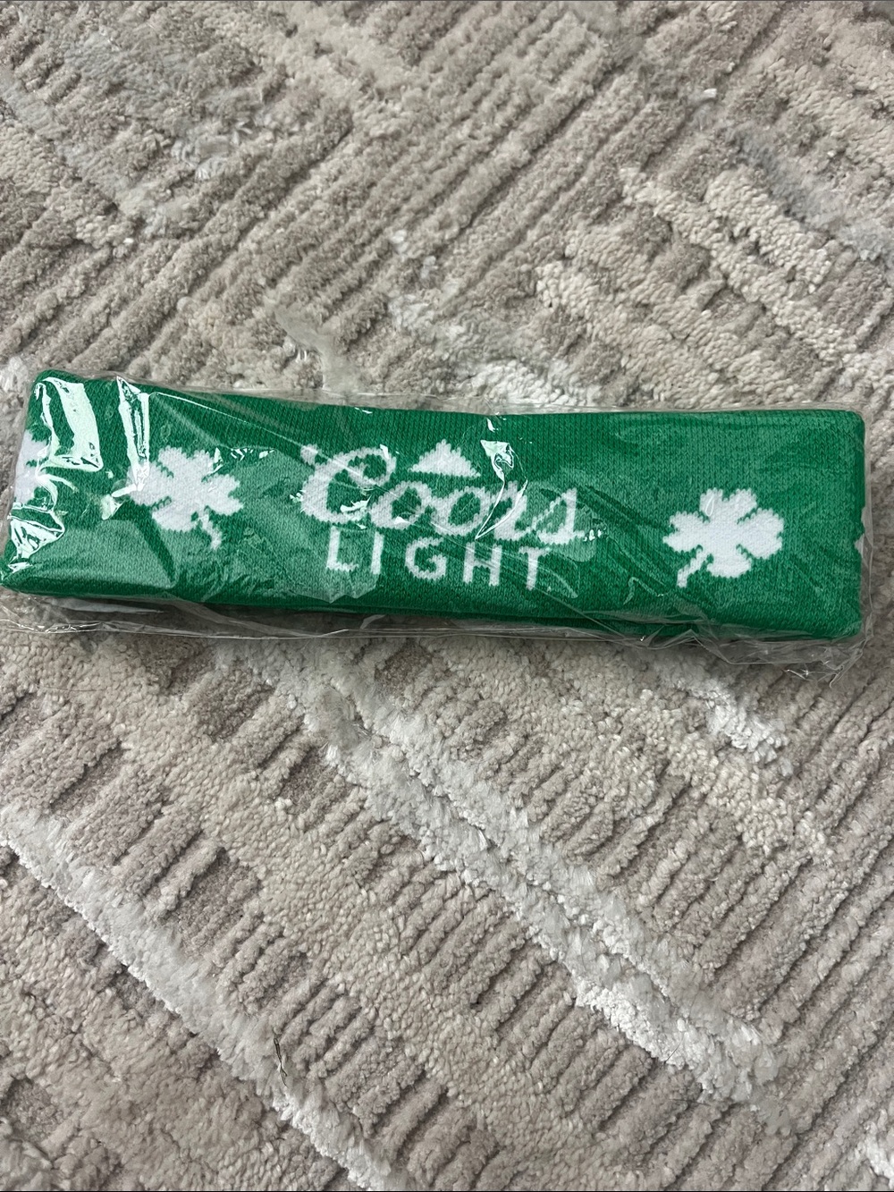 Coors Light Green Knit Headband with Shamrock Design